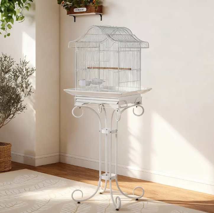 Wrought Iron Rolling Aviary Birdcage With Removable Cleaning Tray